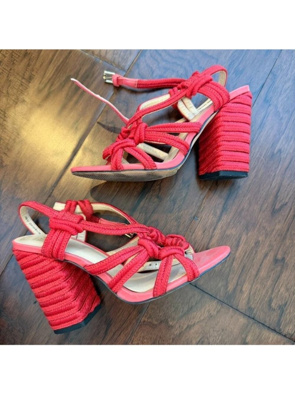 CAbi Red Rope Weave Wrap Block Heel Sandals Size 6